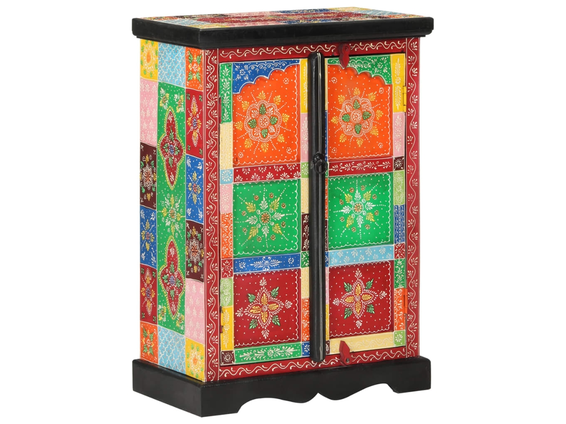 Aparador Pintado A Mano Puertas Madera Maciza Mango 53x30x75 Cm