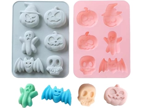 Molde de silicona para hornear de Halloween, 2 uds., calabaza, murciélago, Calavera, fantasma, forma de pastel, molde para magdalenas de Chocolate