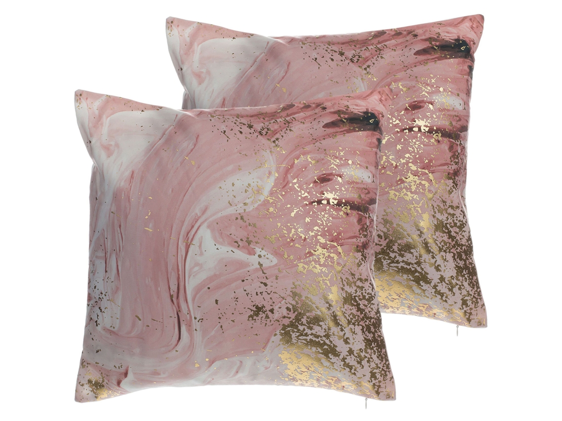 Juego de cojines decorativos BELIANI Lantana de Poliéster Rosa 45x45x12