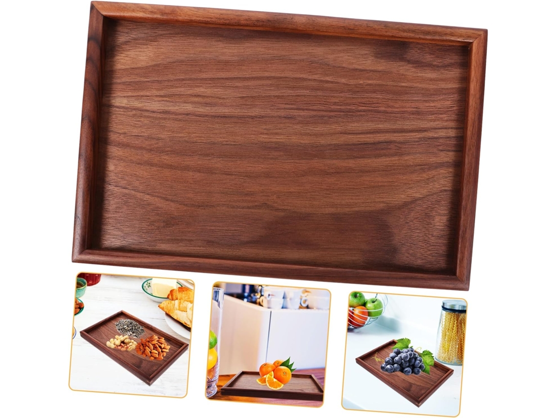 Bandeja Rectangular Encimera 30x20x2 2 Madera Nogal Natural Jabonera Multifuncional Almacenamiento Productos