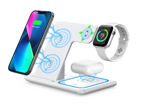 Cargador inalámbrico, iPhone del cargador inalámbrico, soporte del cargador del Apple Watch, base de carga del Apple Watch y del teléfono, blanco B...