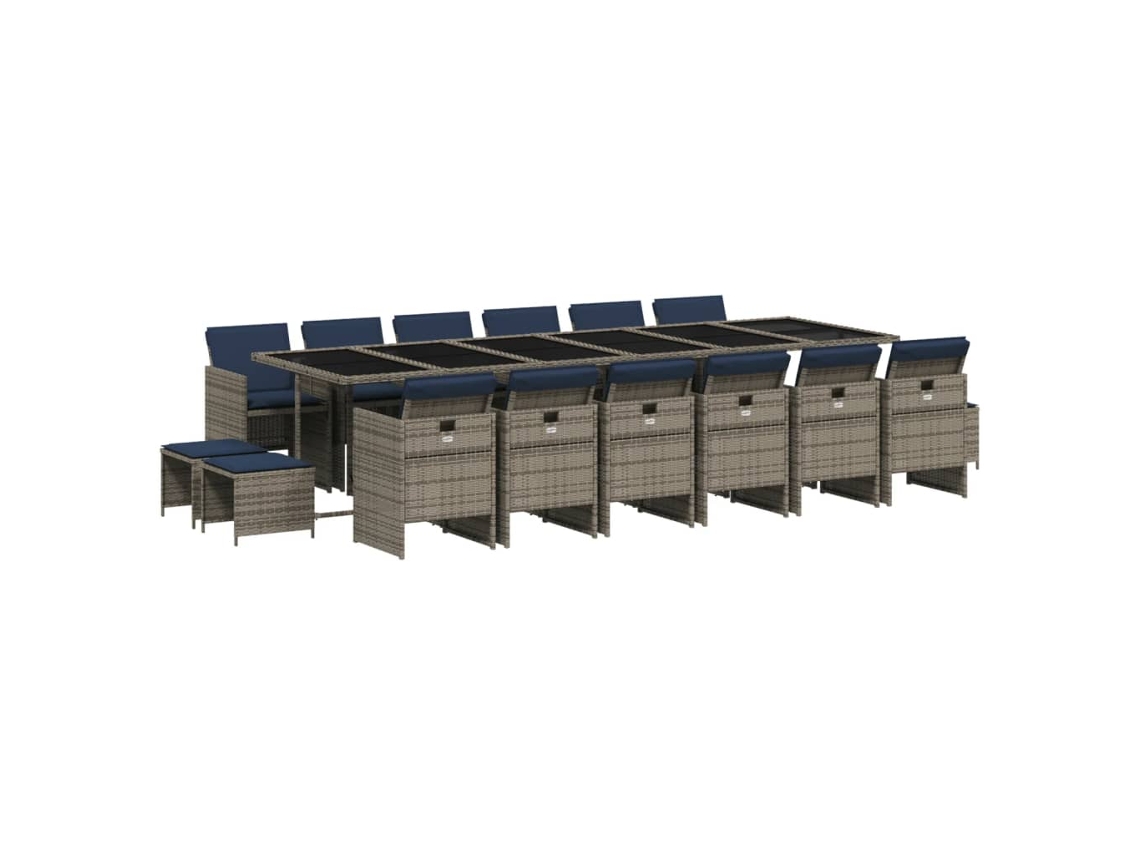 Maison Exclusive - Conjunto De Comedor De Jardín De 17 Piezas Con Cojines, Poliratán Gris