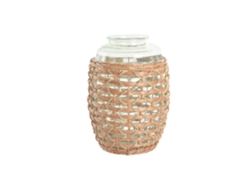 Jarron Cristal Mimbre Natural Verde 31x31x43cm
