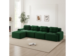 Sofá modular en forma de L sin estructura, en color verde, de 4 plazas, con chaise longue y asiento profundo.