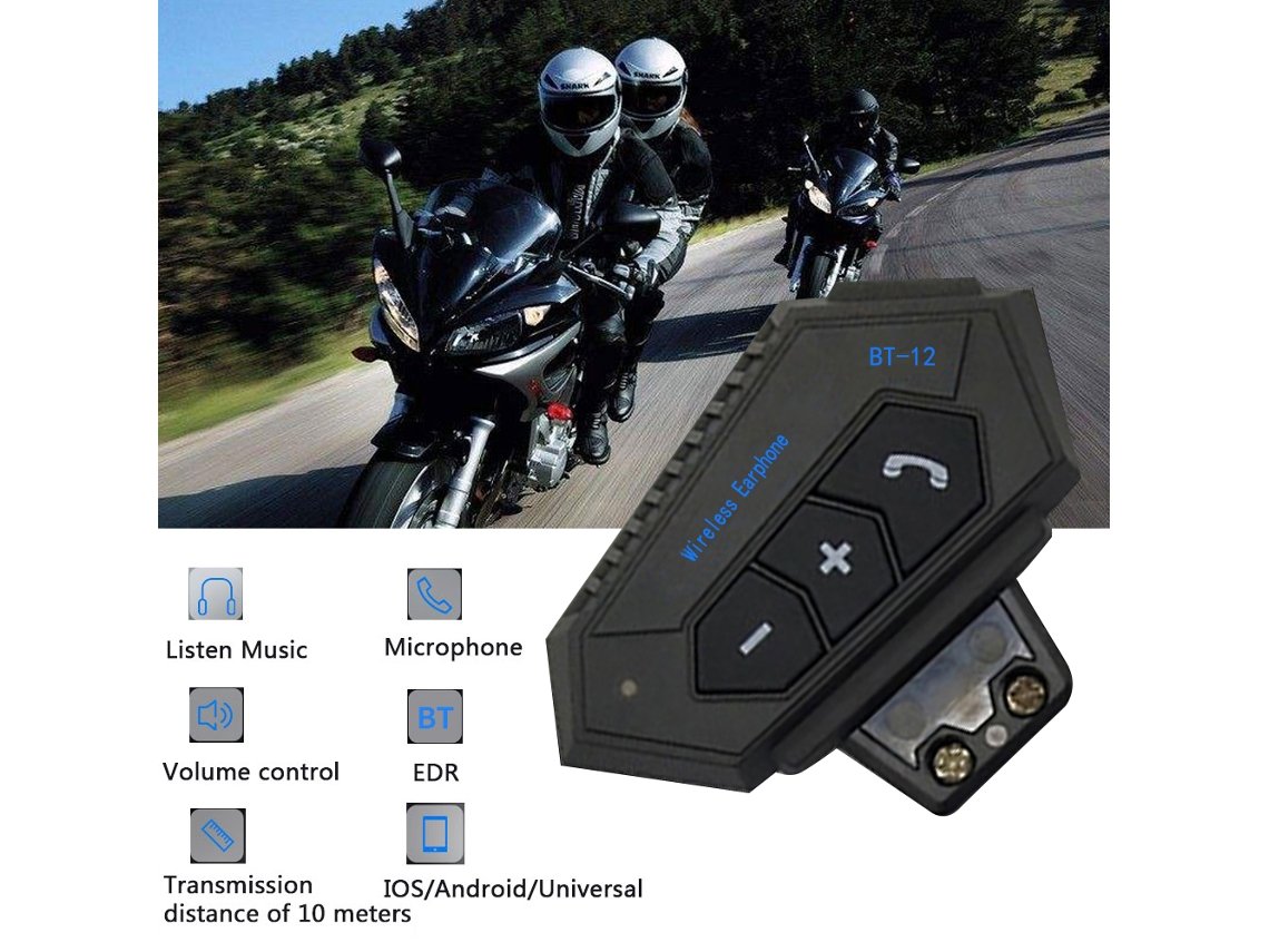 Auriculares Bluetooth Para Casco De Motocicleta Con Micrófono, Compatibles Con Llamadas Y Música, Color Negro.