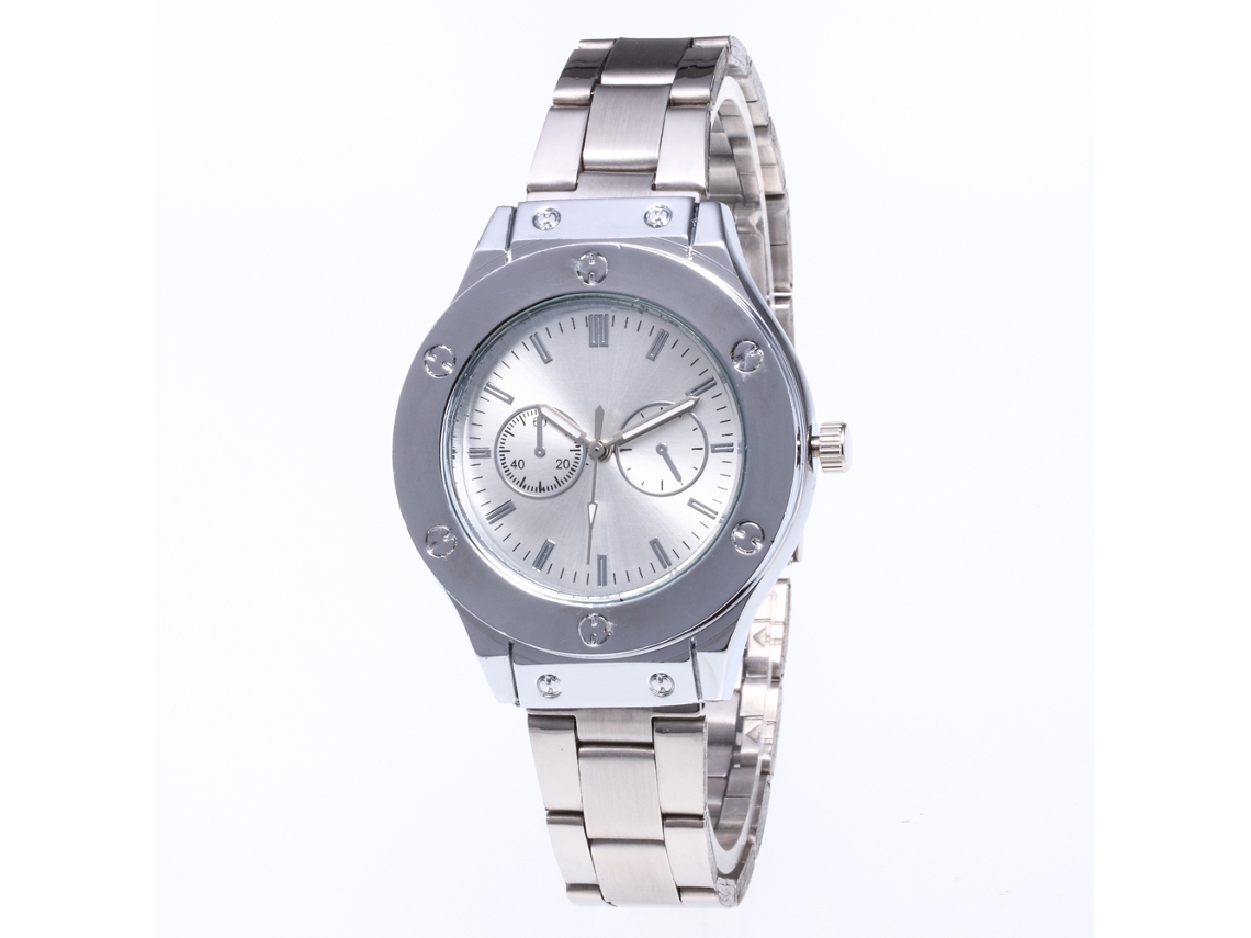 Reloj De Pulsera De Aleación Moda Dial Redondo Analógico Cuarzo Plata