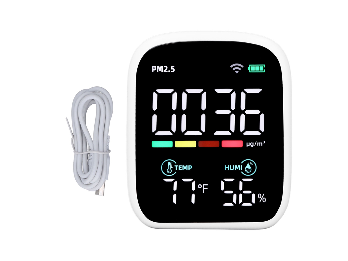 Detector de calidad del aire PM2.5 con monitor de temperatura y humedad para uso doméstico