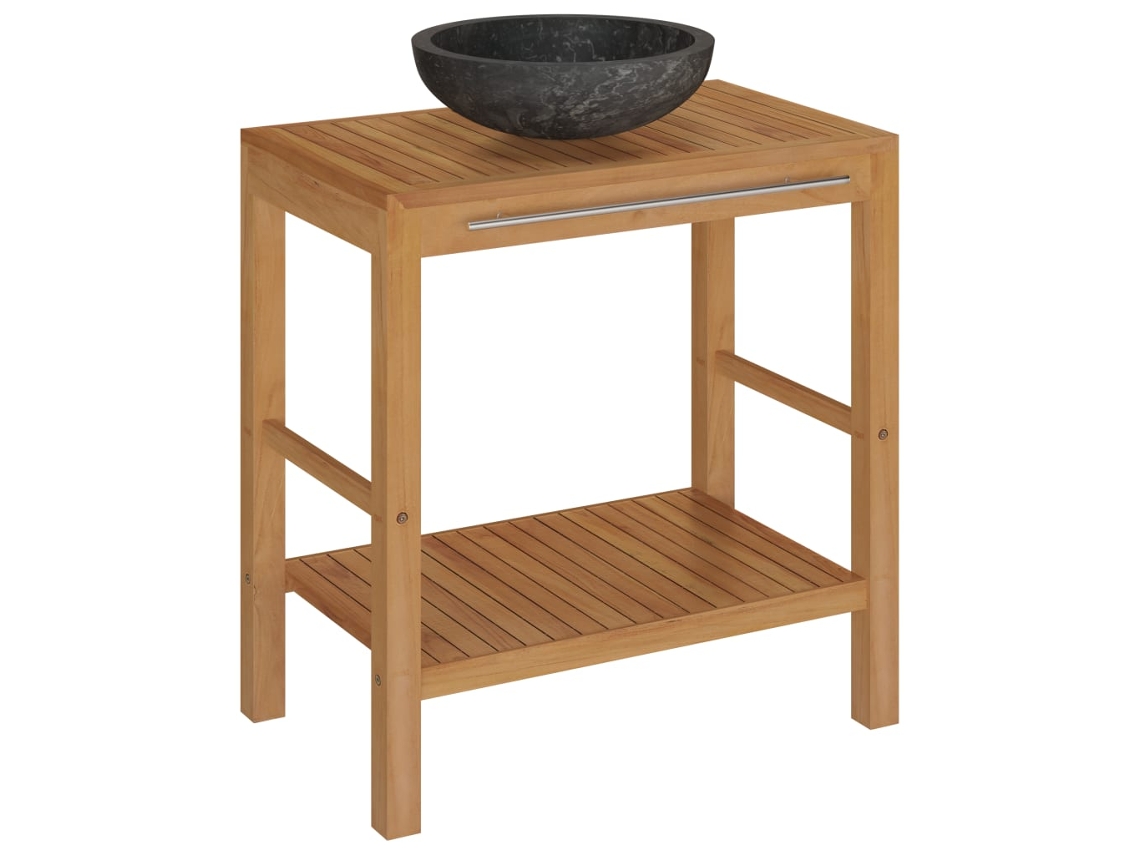 Maison Exclusive - Mueble Tocador Madera Teca Maciza Con Lavabo De Mármol Negro