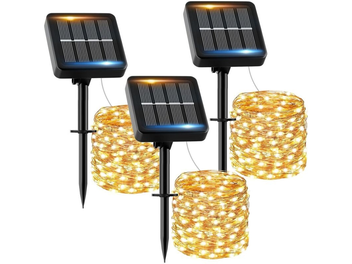 Juego De 3 Luces Solares Para Exteriores, 12 M De Largo, Con 120 Led, Resistentes Al Agua.