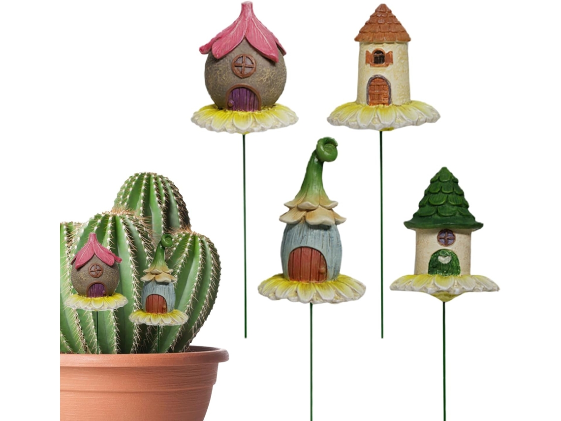 Jarrones Decorativos Generico Juego De 4 Casas De Hadas De Resina Para Decoración De Césped Y Jardín, Caminos, Macizos