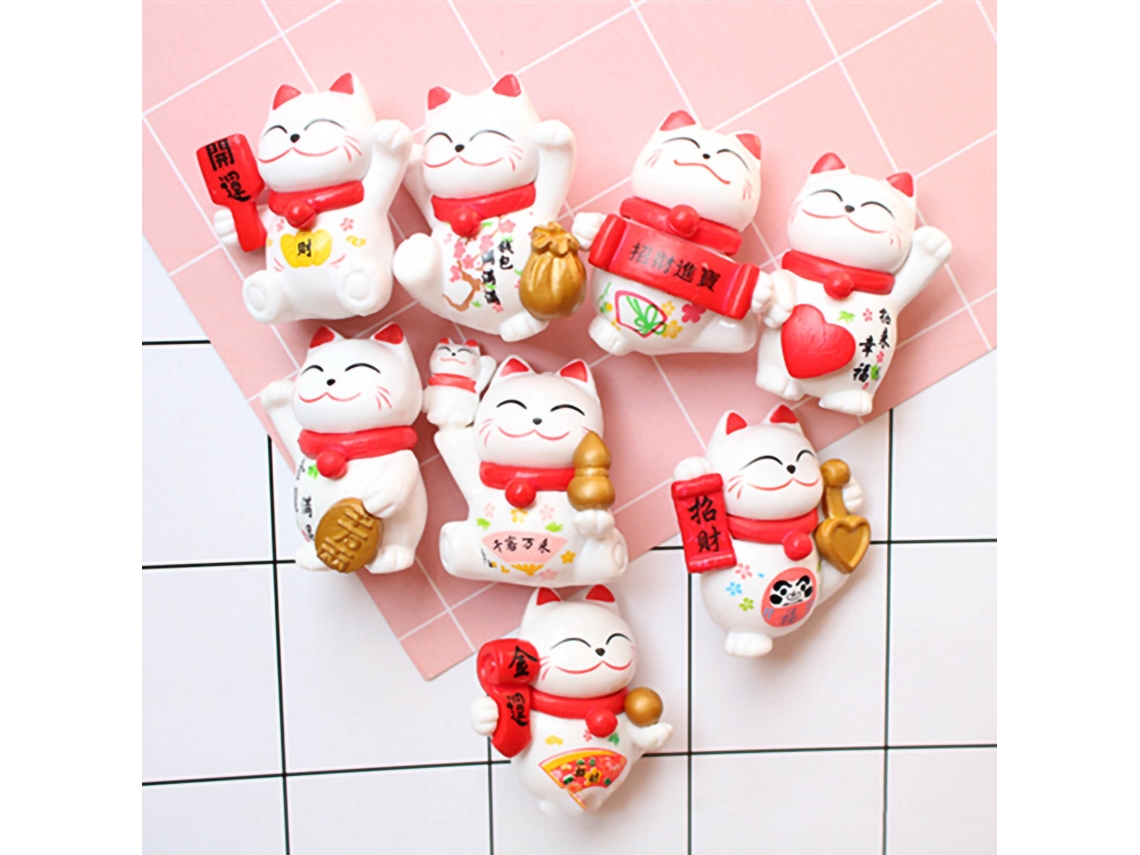 Adorno De Pvc De Gato De La Suerte Con Brazo Móvil, Juego De 8 Piezas, Hermosa Figura Decorativa.