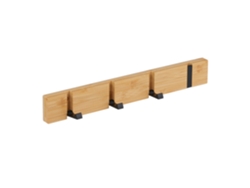Relaxdays Perchero De Pared, 4 Ganchos Plegables, Bambú, Metal, Montar O Pegar, Pasillo, Colgador Abrigos, Negro/natural