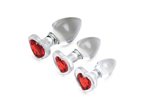 Juego de plugs anales de cristal con joya roja con forma de corazón BOOTY SPARKS
