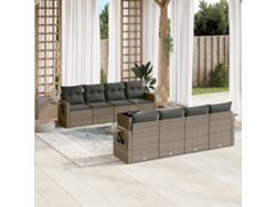 Conjunto de sofá de jardín de 9 piezas con cojines, mimbre gris, DKD Home Decor