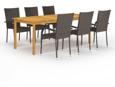 Conjunto 7 de comedor para jardín VIDAXL marrón