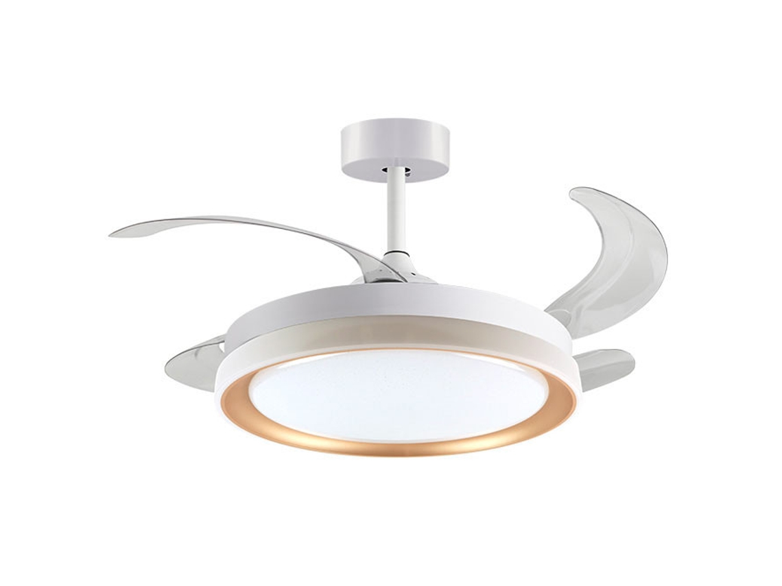 Ventilador de Techo Kigali Blanco/Dorado 4 Aspas Retráctiles 72W Led 3000-4000-6000K Alt.35Xd.108/50Cm FERRIMEX