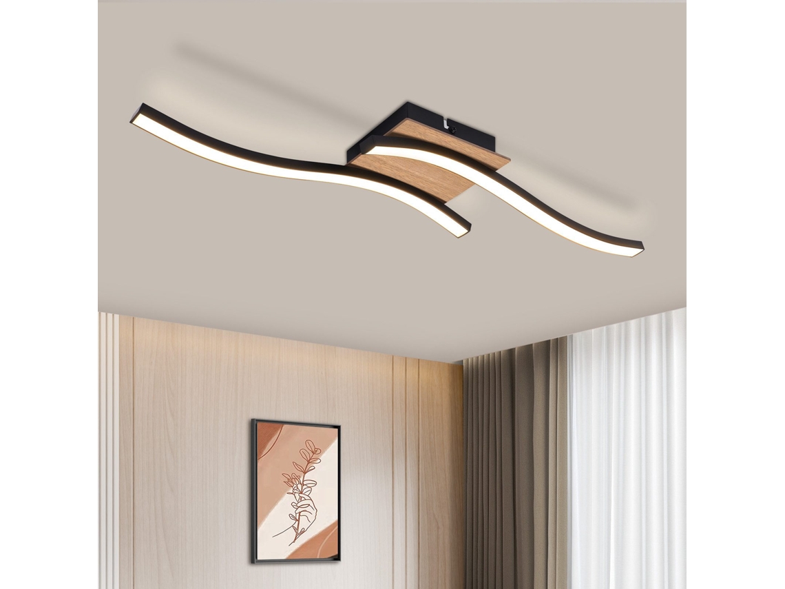 Lámpara de techo LED para sala de estar, madera ondulada negra, moderna, luz blanca cálida Zmh