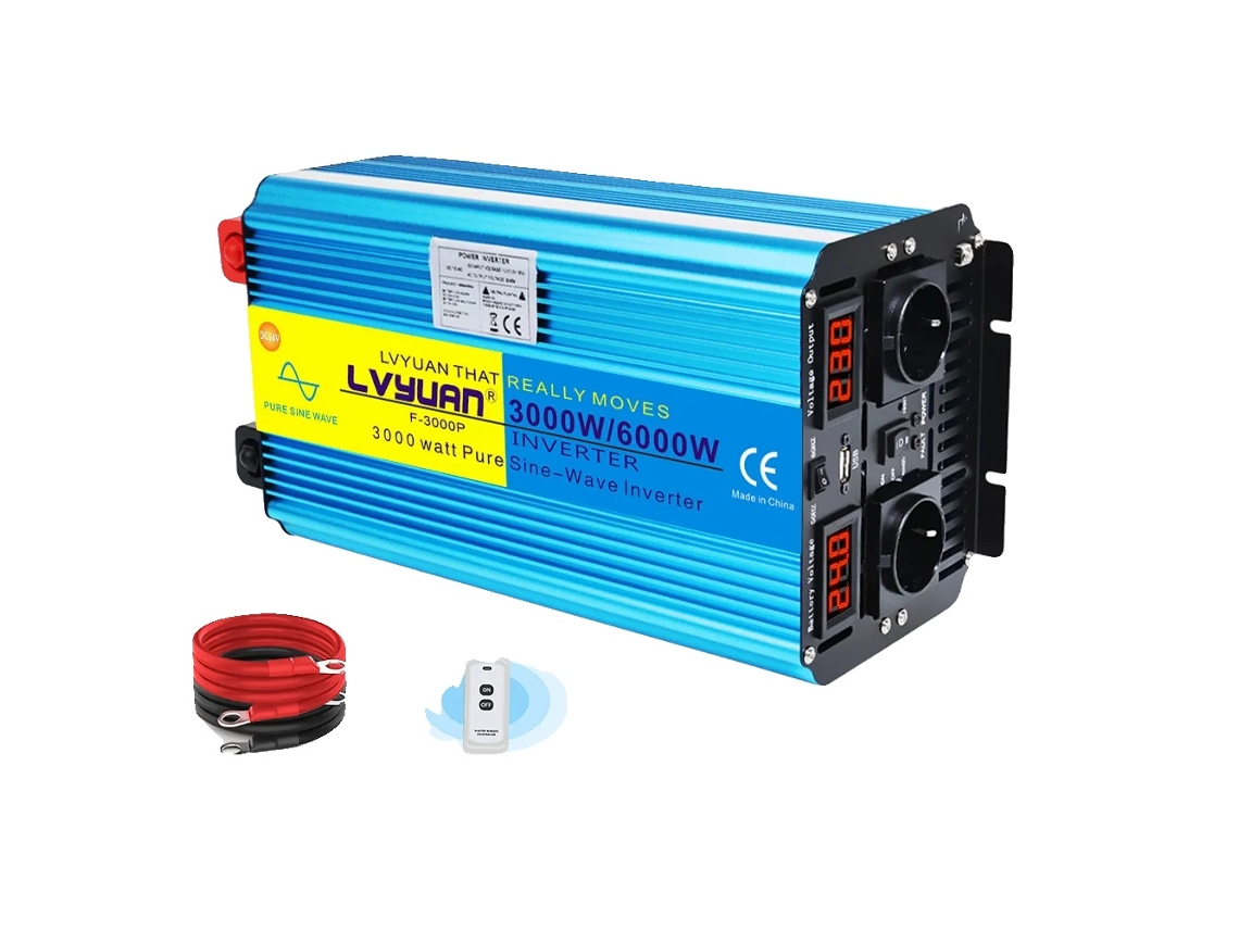 Inversor de potencia, onda sinusoidal pura, mando a distancia, 6000 W, 24 V, 2 UE