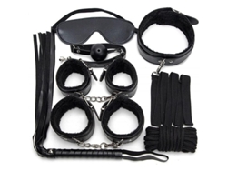 Kit De Accesorios Íntimos De 7 Piezas En Nailon De Calidad Con Esposas, Látigo, Pelota, Cuerda Y Collar Ajustable Para Adultos.