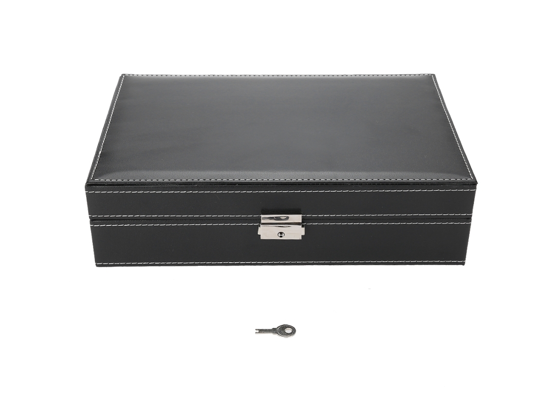 Caja de almacenamiento de relojes de piel sintética con 8 compartimentos y espejo para joyas.