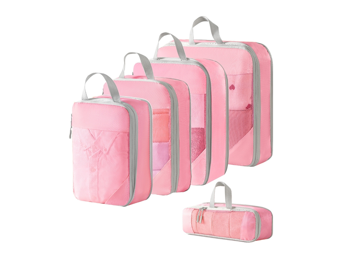 Conjunto De Bolsas Organizadoras Para Malas, Malha Comprimida, Pacote Com 5 Chrui (rosa)