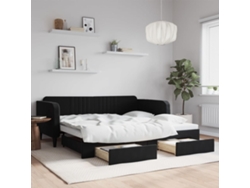 Sofá Cama Nido Con Cajones Terciopelo Negro 100x200 Cm