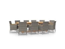 Conjunto 11 de comedor de jardín VIDAXL con cojines gris
