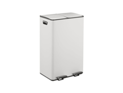 Relaxdays Cubo Basura Doble, 2 Compartimentos 30 Litros C/u, Botes Interiores Extraíbles, Pedal, Cocina, Blanco/plateado
