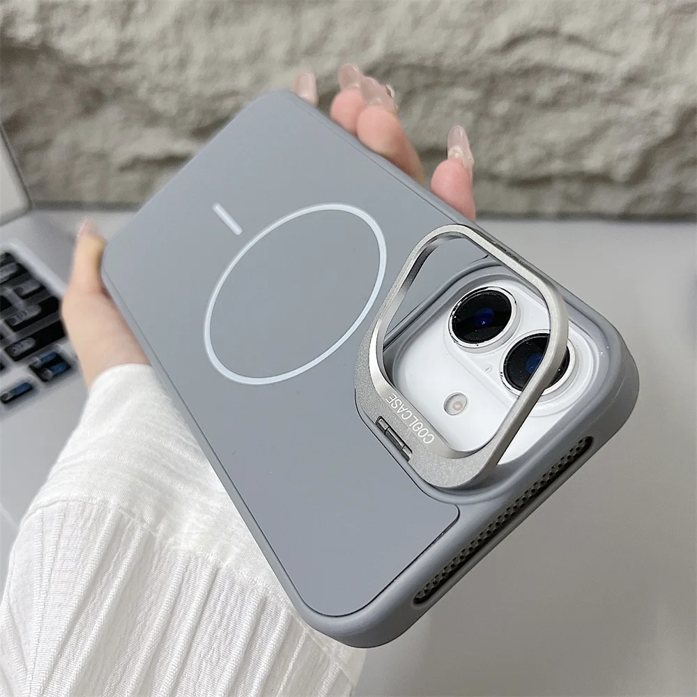 (iphone 12 Pro Max, Gris) Funda Magnética A Prueba De Golpes Para Iphone, Funda Protectora Con Soporte De Silicona Líquida.