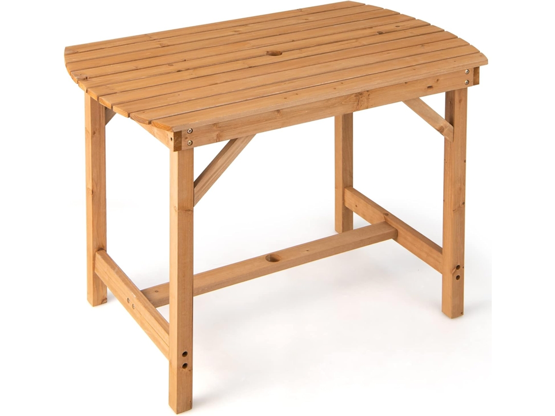 Mesa Jardín Madera, Mesa de Comedor para Patio, Agujero Ø4 cm, 4-6 Personas, 100 x 60 x 75 cm, Mesa al Aire Libre para Césped, Patio, Jardín, Interior, Natural COSTWAY