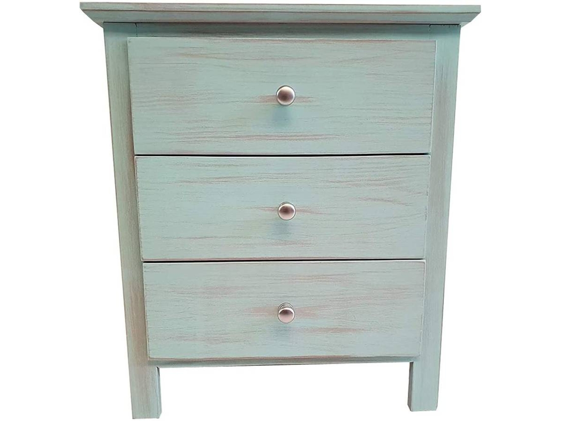 Mesita de Noche PEJECAR 3 Cajones (Verde - Madera de Piño - 58x50x35 cm)
