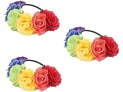Coroa De Rosas Artificiais De 3 Peças - Tiara Floral Arco-íris Para Casamento, Festa E Fotos