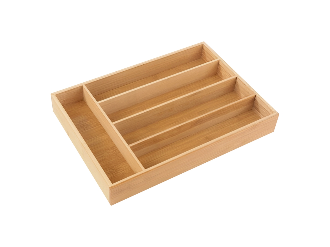 Bandeja Para Utensilios De Bambú Natural Con 5 Compartimentos Cajón