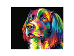 Tela con diseño para colorear por números, 40 x 50 cm. Diseño de cachorro multicolor. Incluye pinzas y las pinturas necesarias.