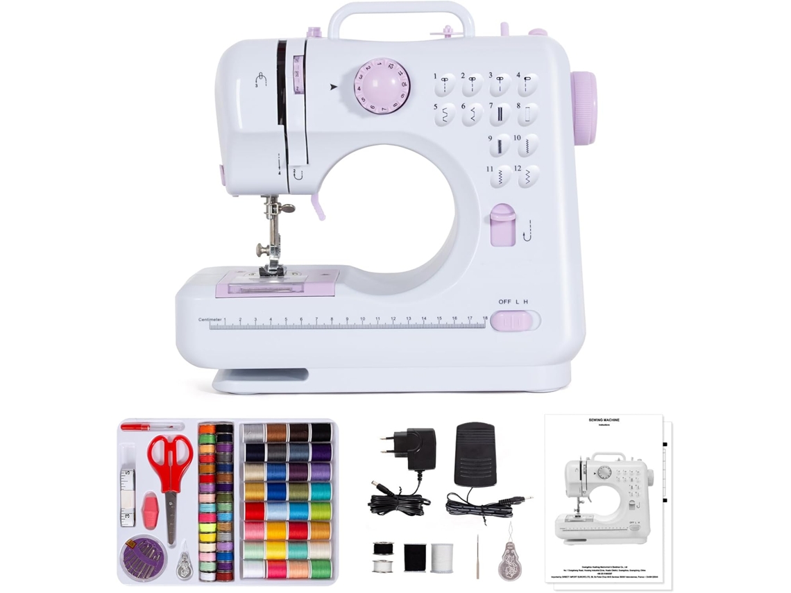 Máquina de Coser Eléctrica Máquina de Coser para Principiantes con 12 Programas de Costura con Kit de Costura y Pedales Morado LEOGREEN