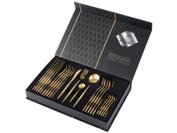(juego De 24 Piezas - Dorado) Juego De Cubiertos De Acero Inoxidable Con Cuchillo, Tenedor Y Cuchara.