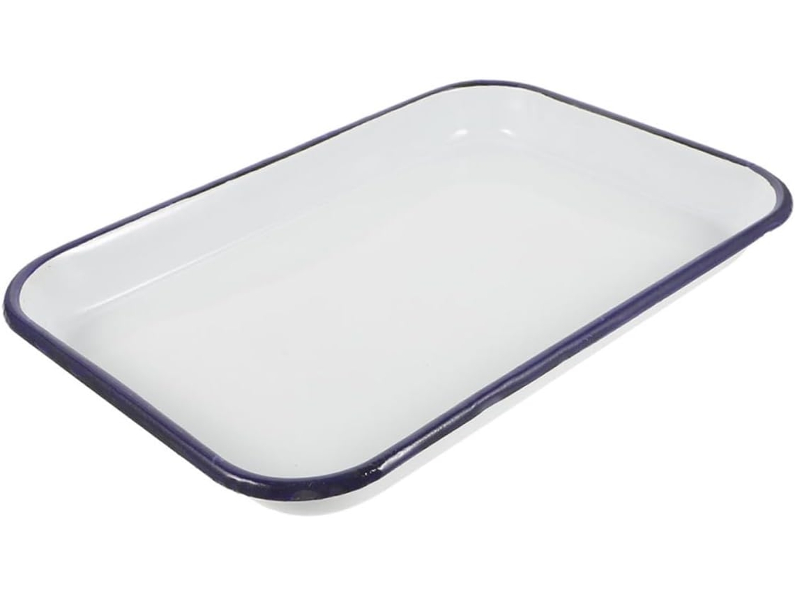Bandeja Rectangular De Esmalte Blanco Para Hornear, Fuente Para Horno, Bandeja Para Repostería Antiadherente
