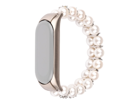 Correa de cuentas trenzadas diamantes de imitación de perlas de imitación de dos filas para Xiaomi Mi Band 5/Mi Band 6 - blanco