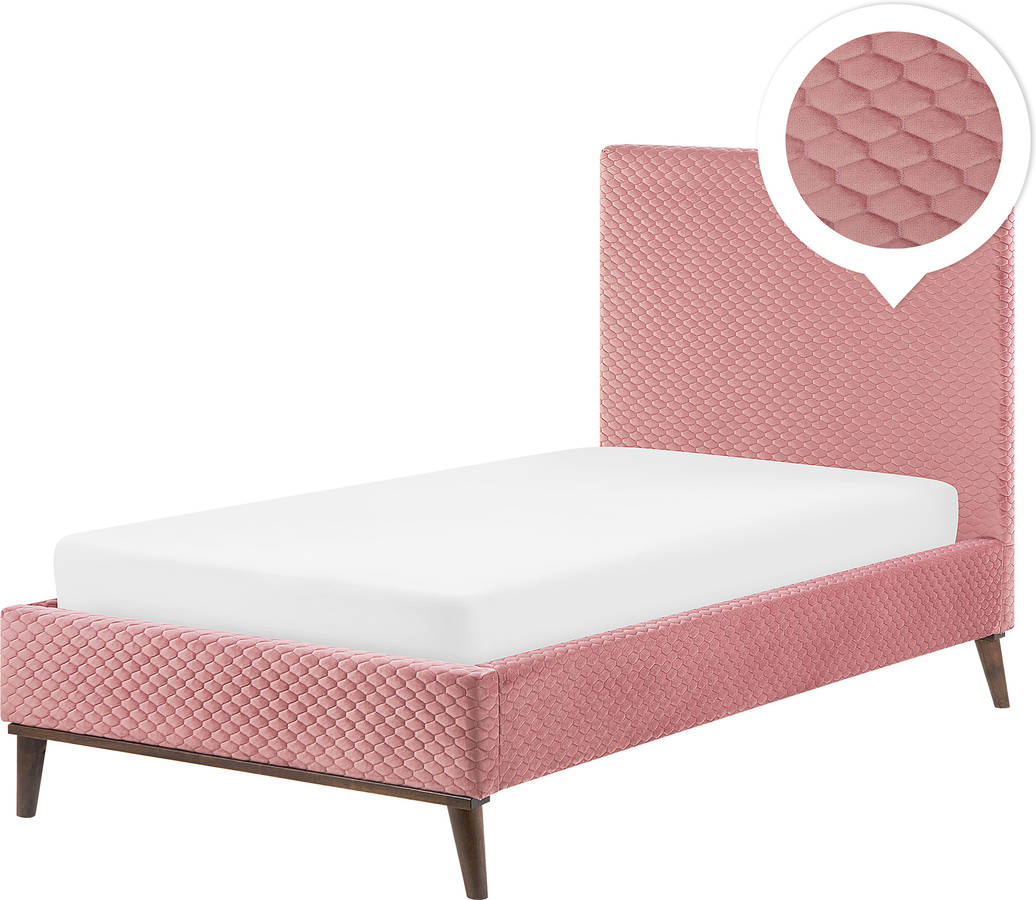 Cama Individuales Bayonne 133900 90x200cm (Compatible con Colchón: 90x200 cm cm) Bayonne (Rosa - Terciopelo -212x101x121 cm)