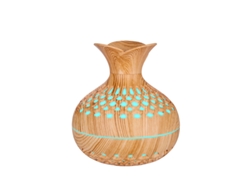 Humidificador, difusor de aroma USB en forma de jarrón hueco con luces de 7 colores Cuich (impresión de madera clara)