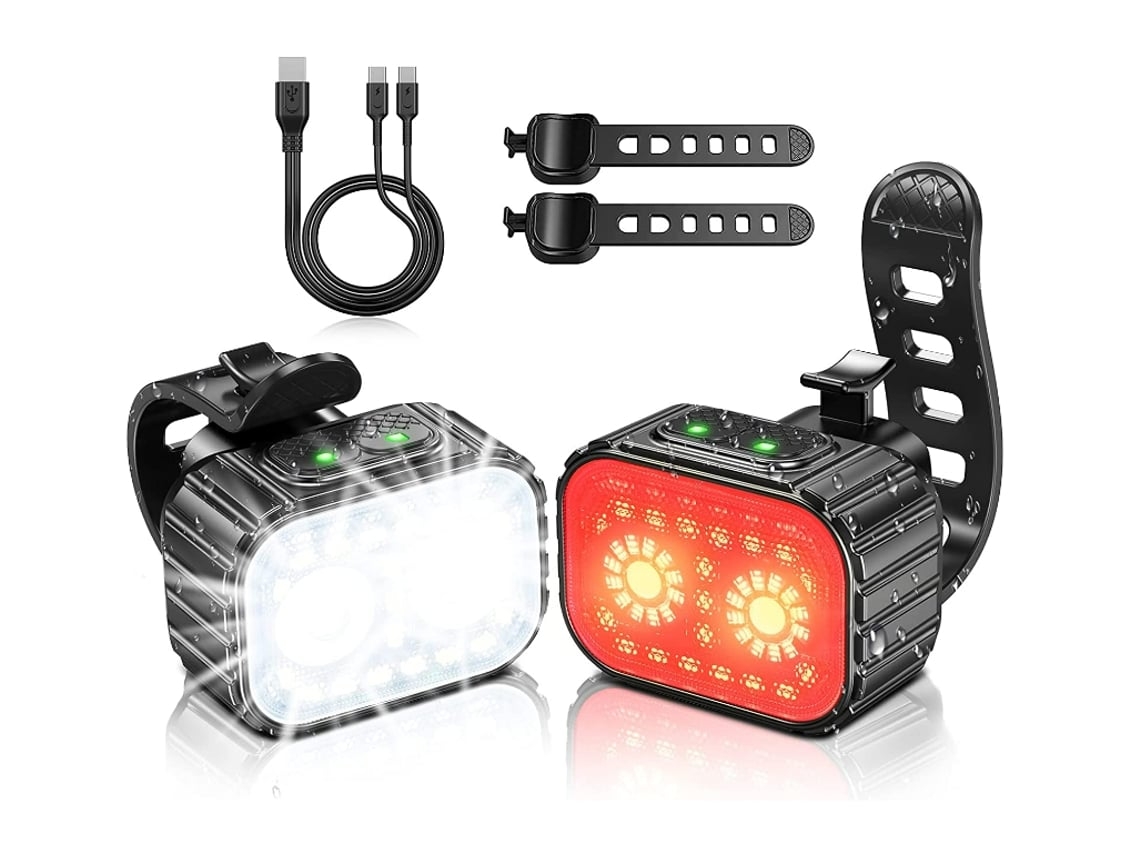 Juego de luces de bicicleta recargables USB Ipx6 resistente al agua 8/12 modos 58 horas de duración Fácil de I DIGITALLAB