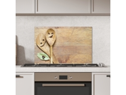 Panel antisalpicaduras de cocina - Madera - Cucharas - Marrón - Sonriente 60x40 cm