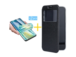 Pack 2 X Película de Vidrio Templado Hidrogel + Funda ACCETEL para Samsung Galaxy A16 5G Flip Cover Gandy Negro
