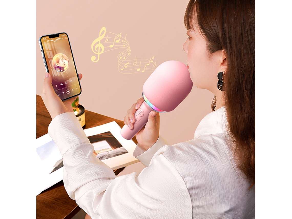 2026-micrófono Inalámbrico Bluetooth Portátil Hifi Con 5 Modos De Luz Ambiente Para Niños Adultos Rosa