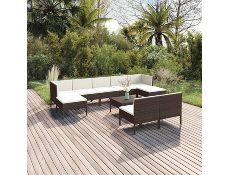Conjunto 10 muebles de jardín VIDAXL y cojines ratán sintético marrón