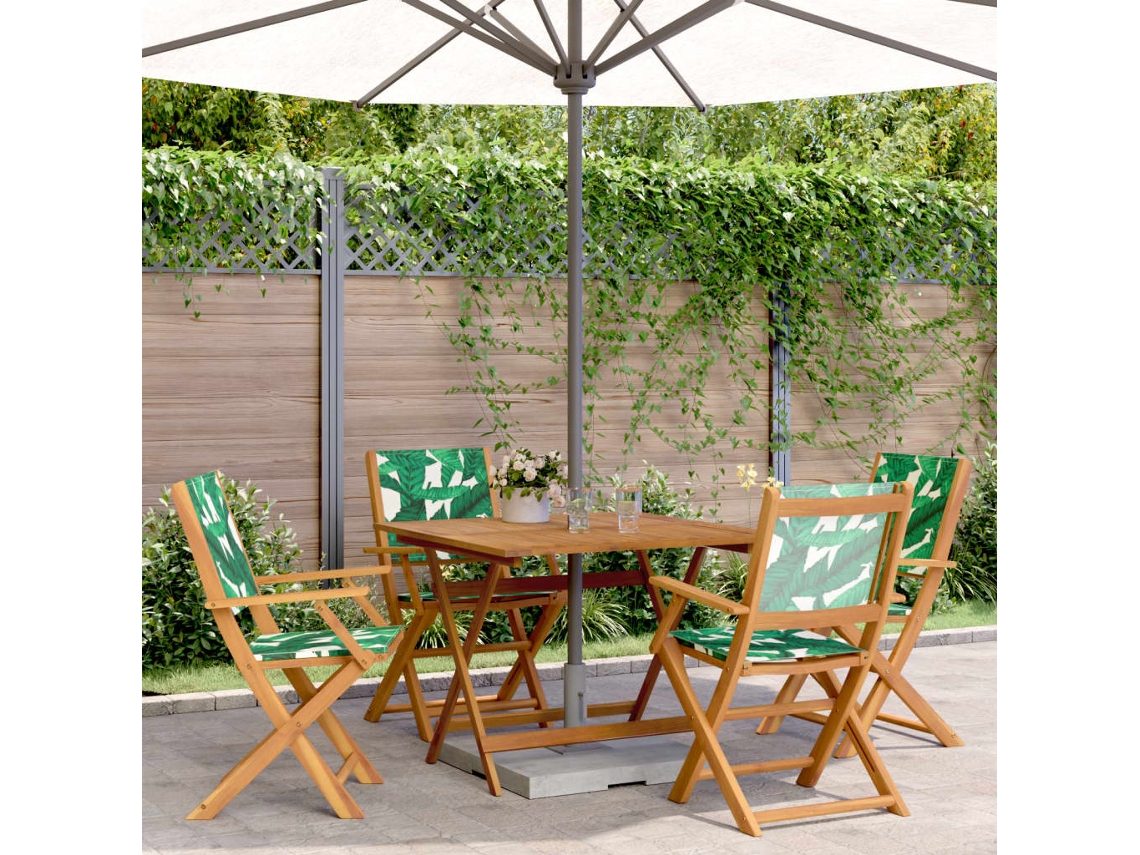 Juego de comedor de jardín de 5 piezas, tela/madera maciza, estampado de hojas, DKD Home Decor