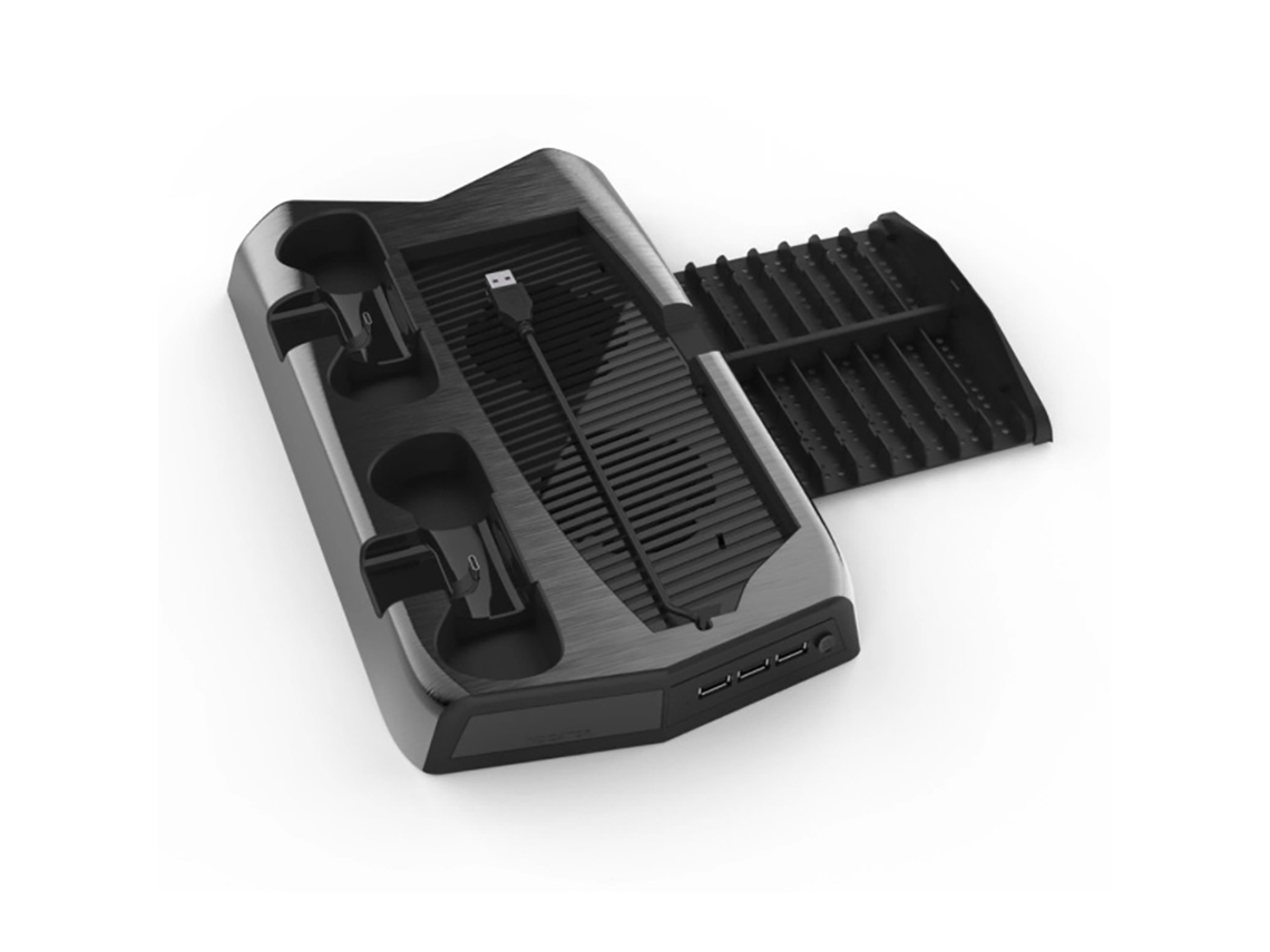 Base de refrigeración y carga para PS5 con soporte para discos.