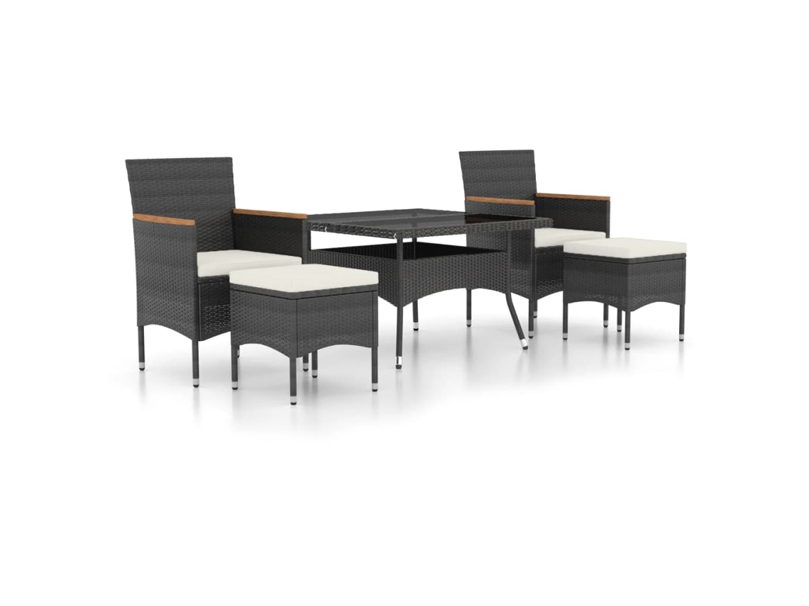 Maison Exclusive - Set Comedor Jardín 5 Pzas Ratán Sintético Vidrio Templado Negro