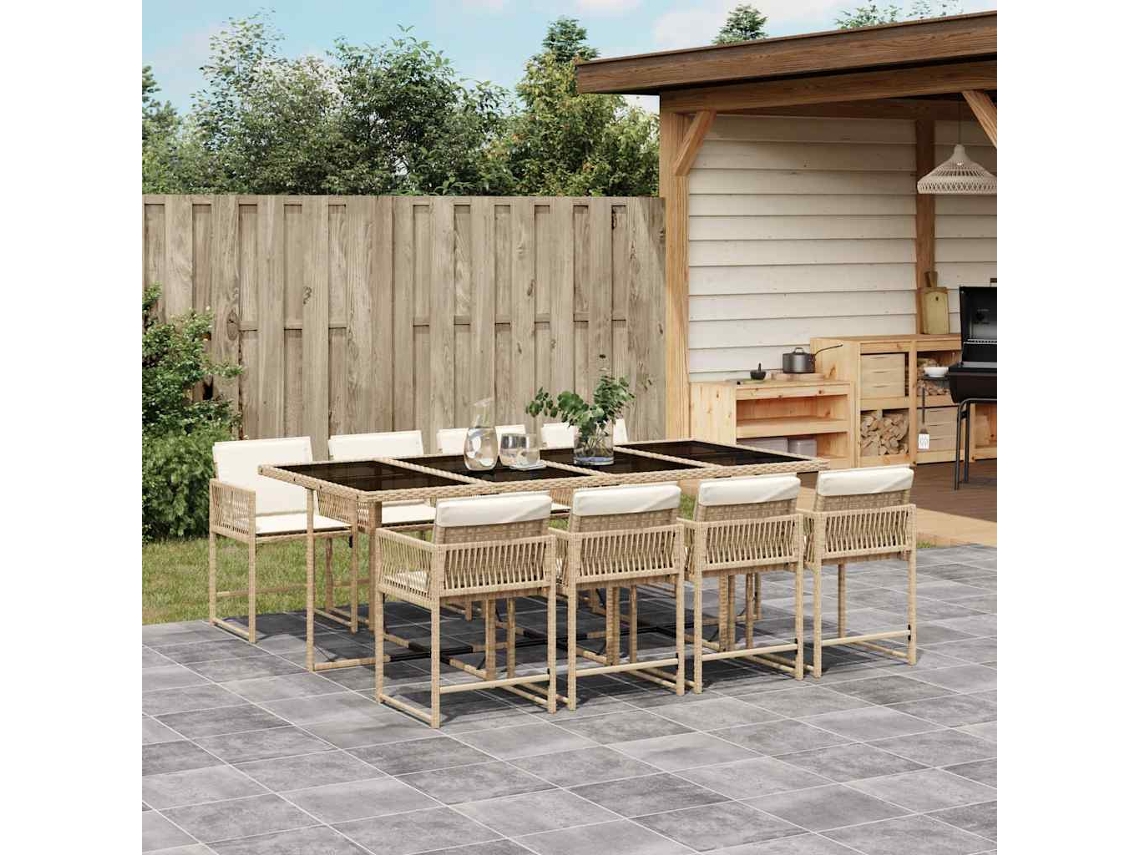 Juego de comedor de jardín de 9 piezas con cojines, mimbre sintético beige, DKD Home Decor