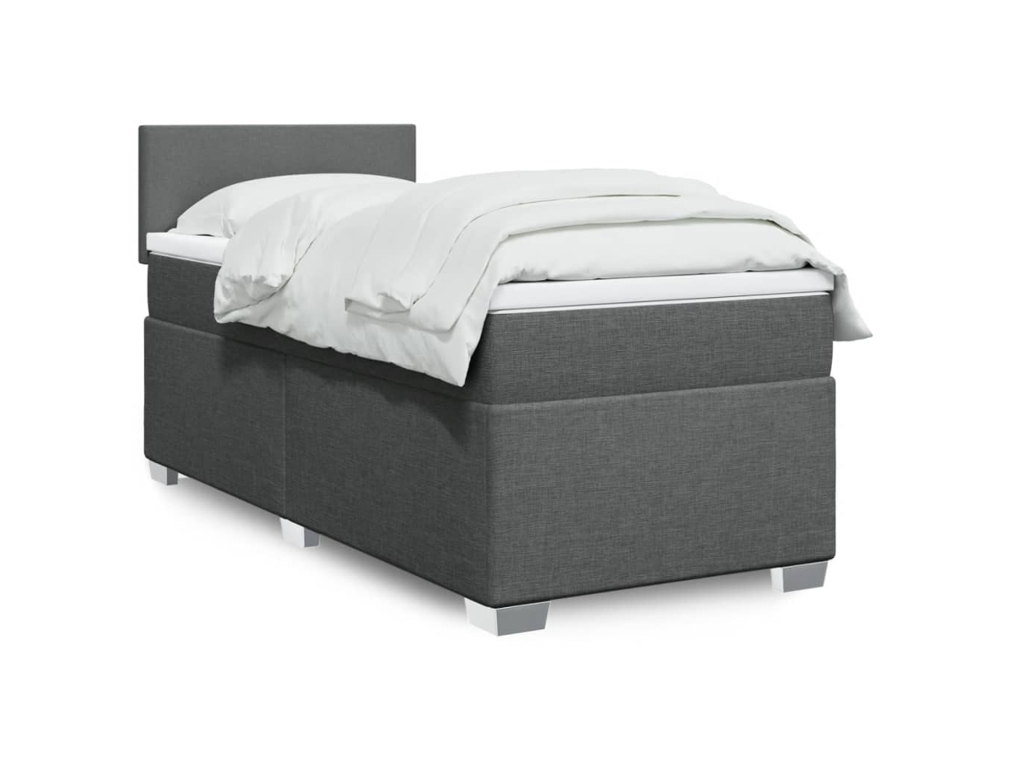 Cama Box Spring Con Colchón Tela Gris Oscuro 90x200 Cm